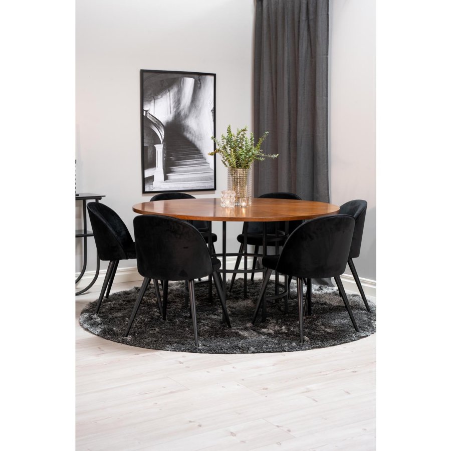 VENTURE DESIGN Copenhagen spisebordsst, m. 6 stole - brun finer/sort metal og sort fljl/sort metal