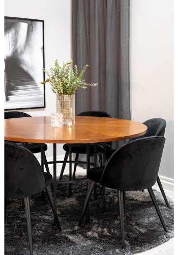 VENTURE DESIGN Copenhagen spisebordsst, m. 6 stole - brun finer/sort metal og sort fljl/sort metal