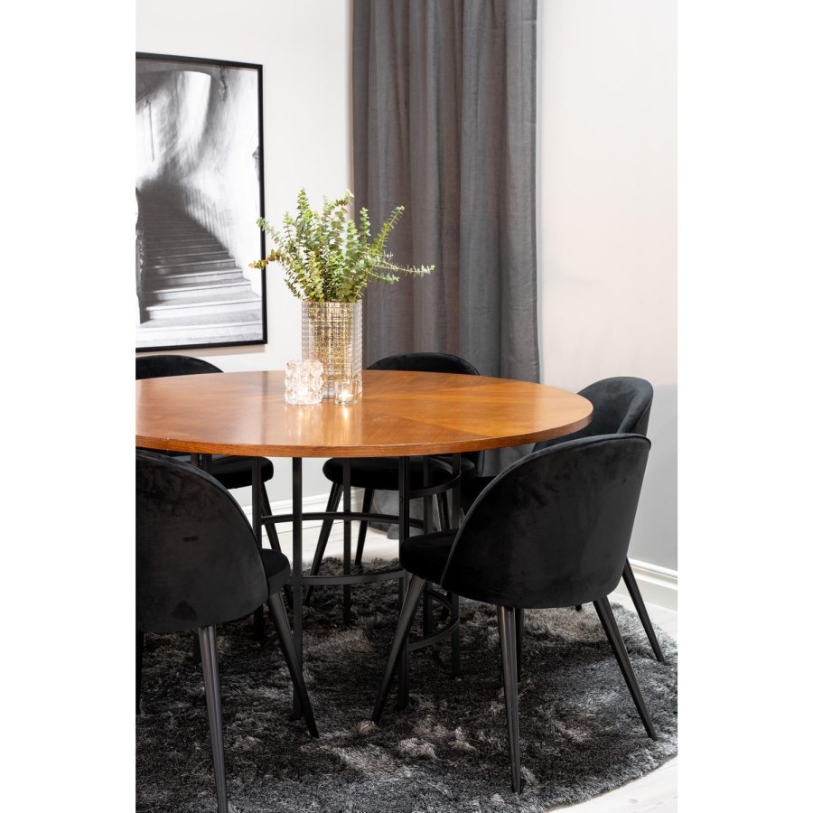 VENTURE DESIGN Copenhagen spisebordsst, m. 6 stole - brun finer/sort metal og sort fljl/sort metal