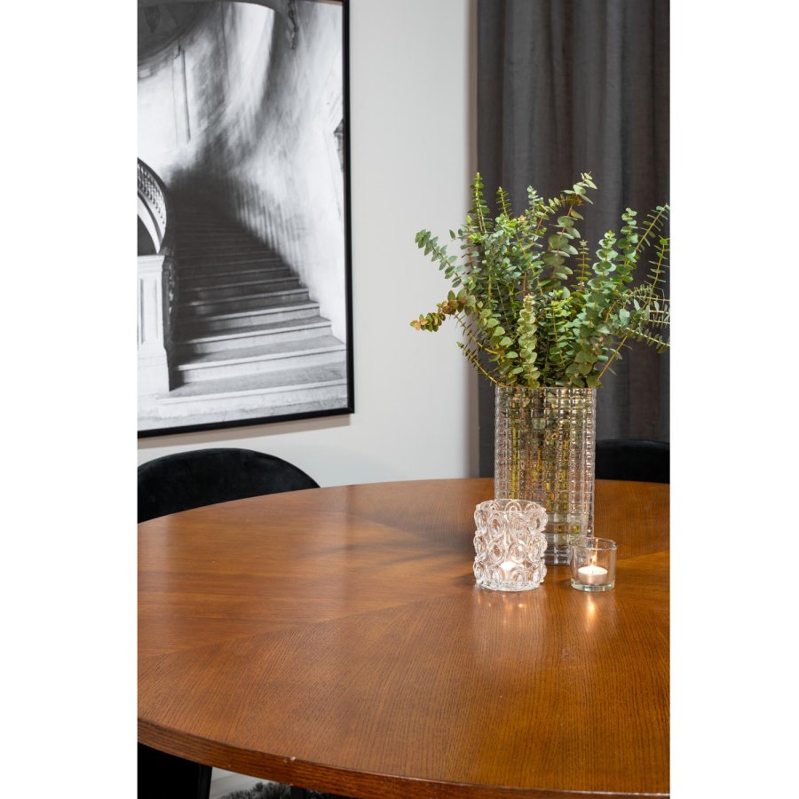 VENTURE DESIGN Copenhagen spisebordsst, m. 6 stole - brun finer/sort metal og sort fljl/sort metal