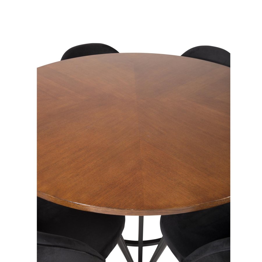 VENTURE DESIGN Copenhagen spisebordsst, m. 6 stole - brun finer/sort metal og sort fljl/sort metal