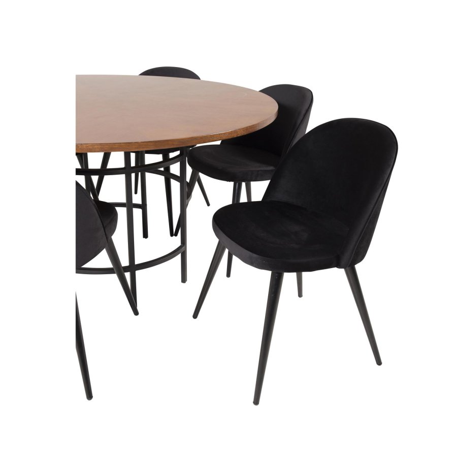 VENTURE DESIGN Copenhagen spisebordsst, m. 6 stole - brun finer/sort metal og sort fljl/sort metal