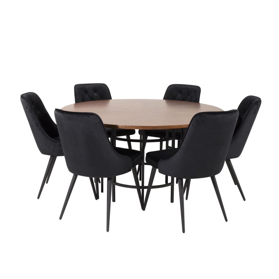 VENTURE DESIGN Copenhagen spisebordsst, m. 6 stole - brun finer/sort metal og sort fljl/sort metal