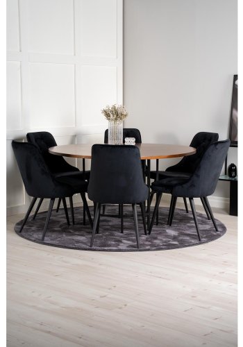 VENTURE DESIGN Copenhagen spisebordsst, m. 6 stole - brun finer/sort metal og sort fljl/sort metal