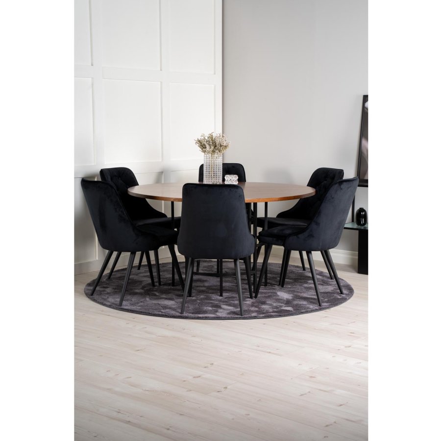 VENTURE DESIGN Copenhagen spisebordsst, m. 6 stole - brun finer/sort metal og sort fljl/sort metal