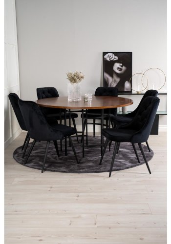 VENTURE DESIGN Copenhagen spisebordsst, m. 6 stole - brun finer/sort metal og sort fljl/sort metal