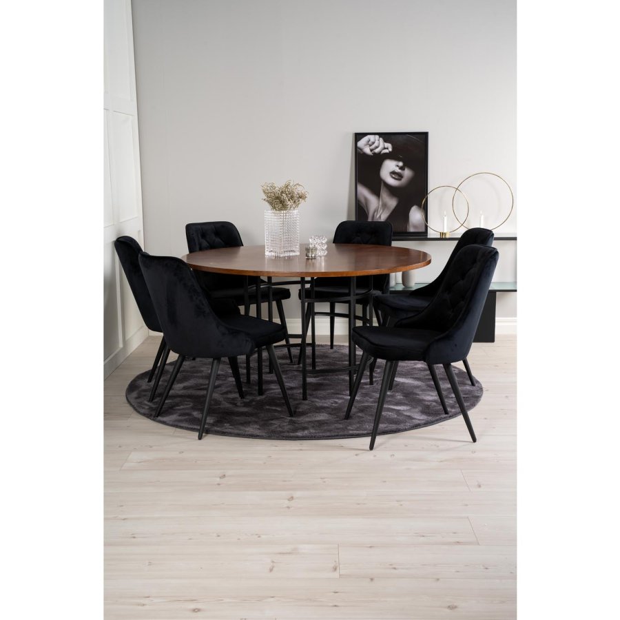 VENTURE DESIGN Copenhagen spisebordsst, m. 6 stole - brun finer/sort metal og sort fljl/sort metal