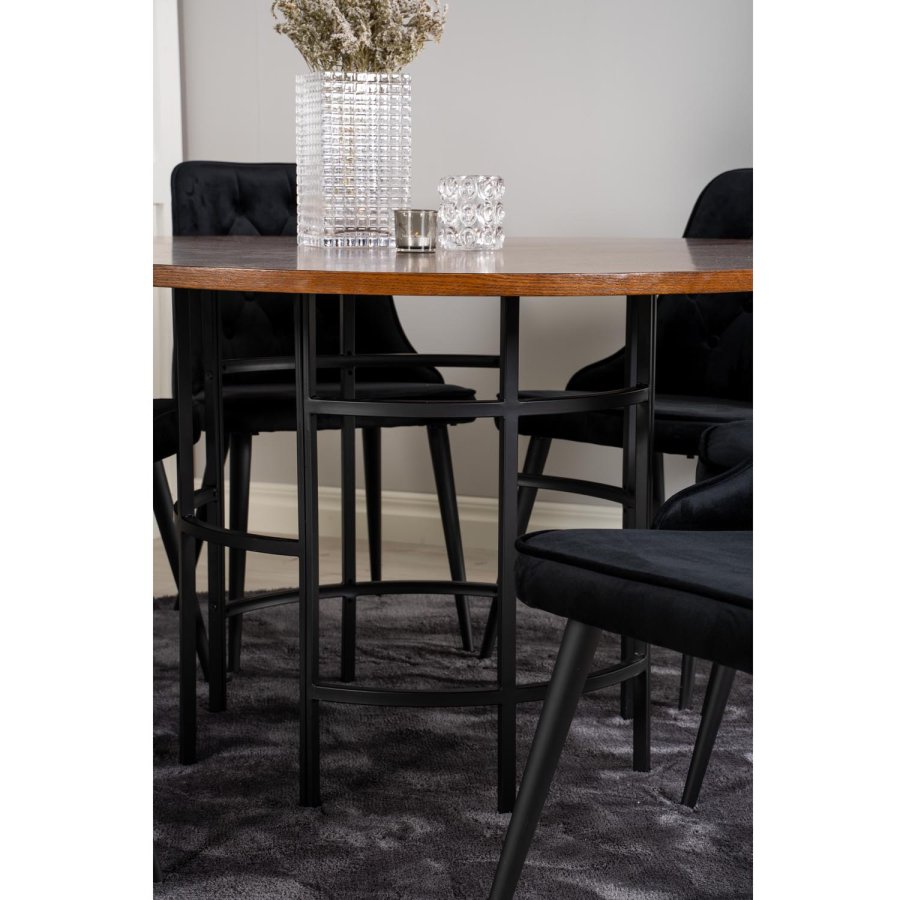 VENTURE DESIGN Copenhagen spisebordsst, m. 6 stole - brun finer/sort metal og sort fljl/sort metal