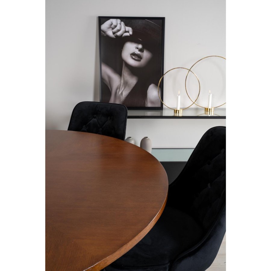 VENTURE DESIGN Copenhagen spisebordsst, m. 6 stole - brun finer/sort metal og sort fljl/sort metal