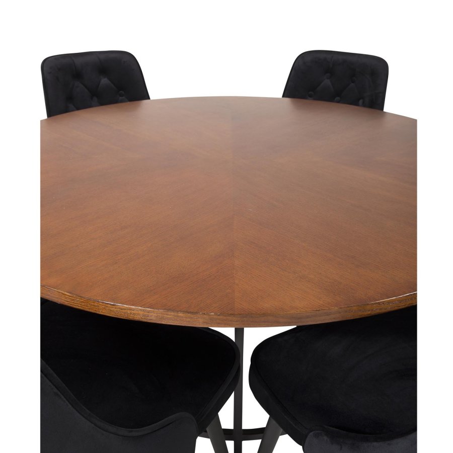 VENTURE DESIGN Copenhagen spisebordsst, m. 6 stole - brun finer/sort metal og sort fljl/sort metal