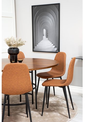 VENTURE DESIGN Copenhagen spisebordsst, m. 6 stole - brun finer/sort metal og brun PU/sort metal