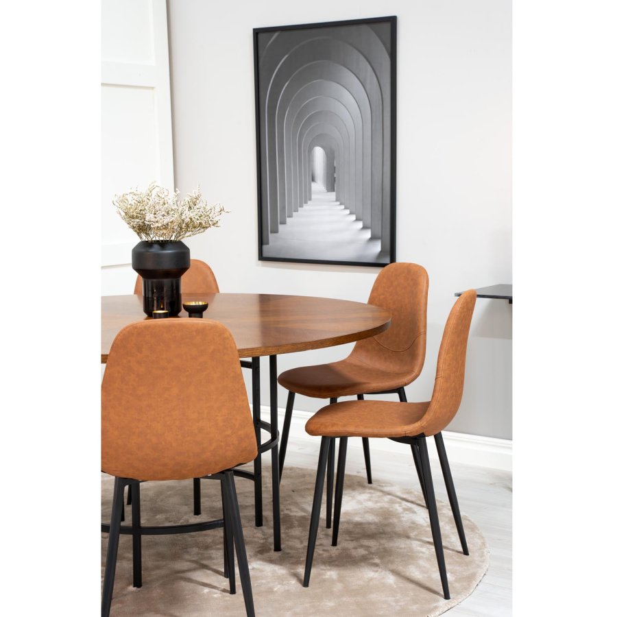 VENTURE DESIGN Copenhagen spisebordsst, m. 6 stole - brun finer/sort metal og brun PU/sort metal