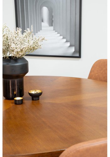 VENTURE DESIGN Copenhagen spisebordsst, m. 6 stole - brun finer/sort metal og brun PU/sort metal