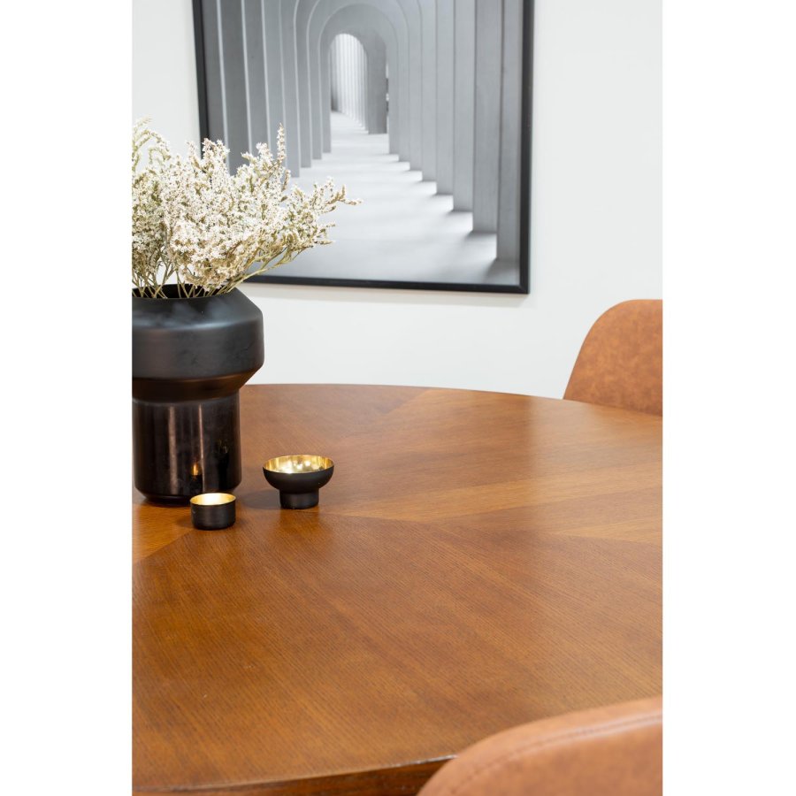 VENTURE DESIGN Copenhagen spisebordsst, m. 6 stole - brun finer/sort metal og brun PU/sort metal