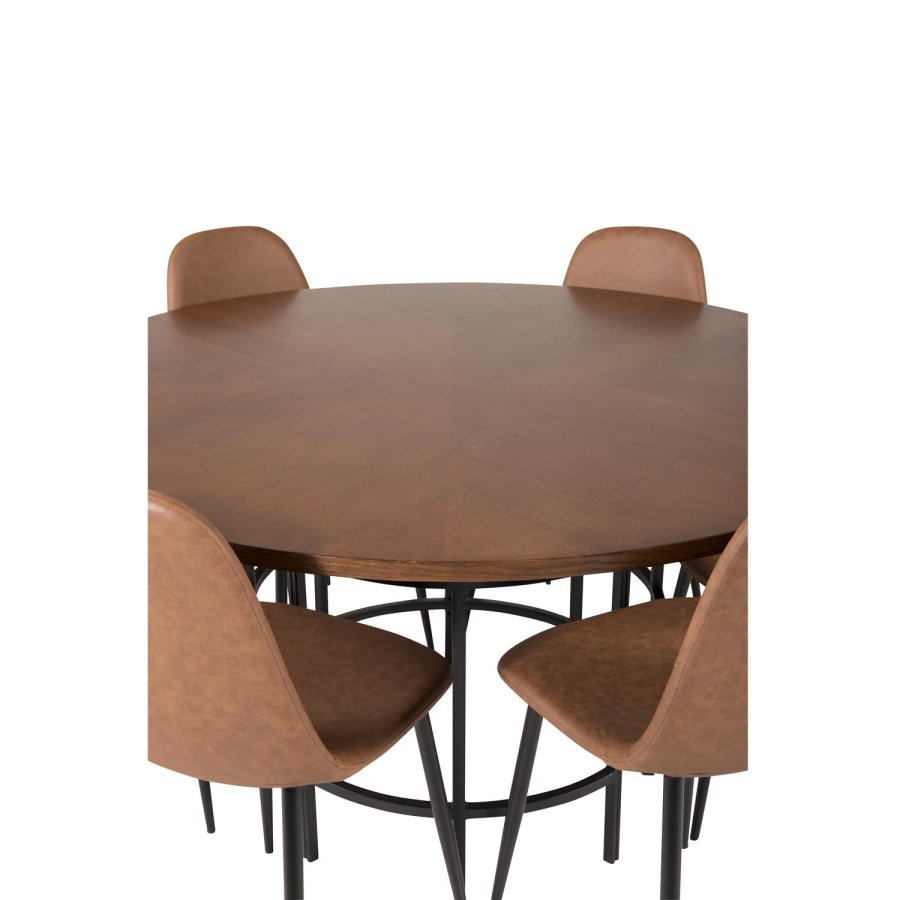 VENTURE DESIGN Copenhagen spisebordsst, m. 6 stole - brun finer/sort metal og brun PU/sort metal