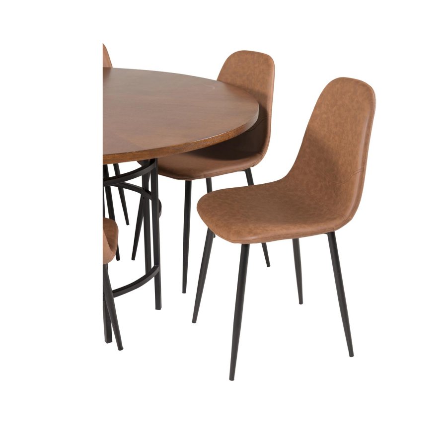 VENTURE DESIGN Copenhagen spisebordsst, m. 6 stole - brun finer/sort metal og brun PU/sort metal