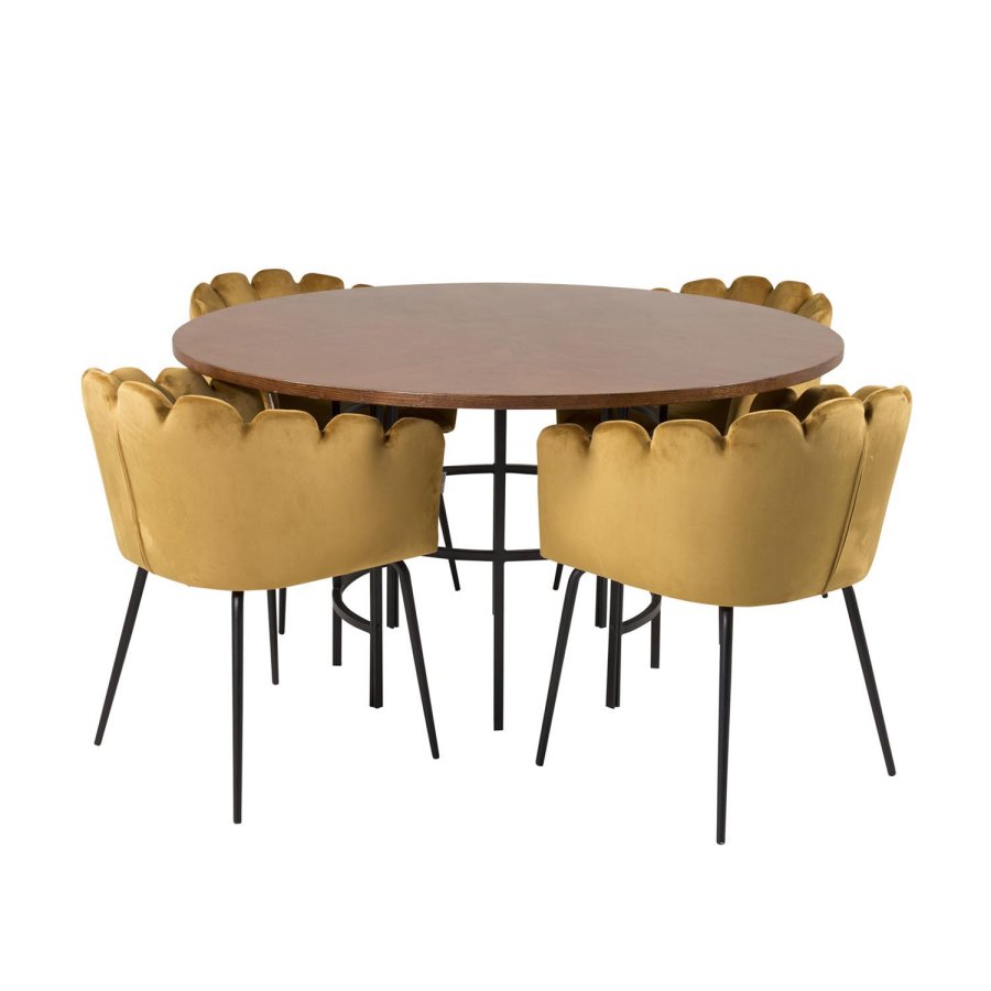 VENTURE DESIGN Copenhagen spisebordsst, m. 4 stole - brun finer/sort metal og gul fljl/sort metal