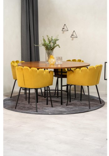 VENTURE DESIGN Copenhagen spisebordsst, m. 4 stole - brun finer/sort metal og gul fljl/sort metal