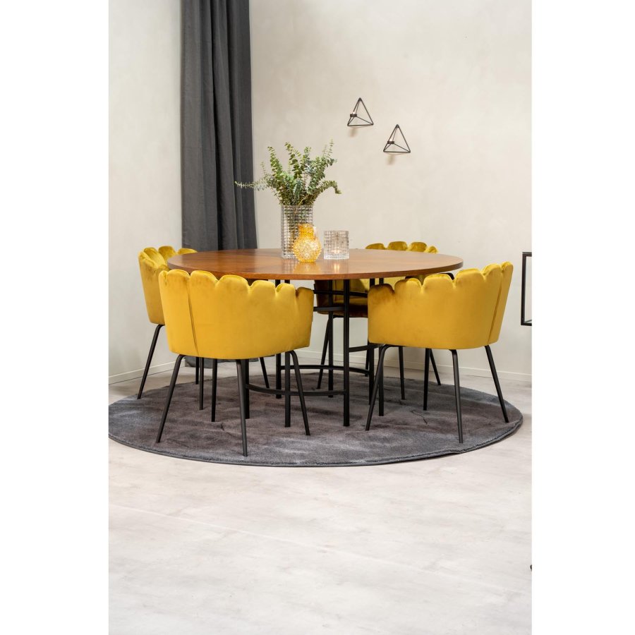 VENTURE DESIGN Copenhagen spisebordsst, m. 4 stole - brun finer/sort metal og gul fljl/sort metal