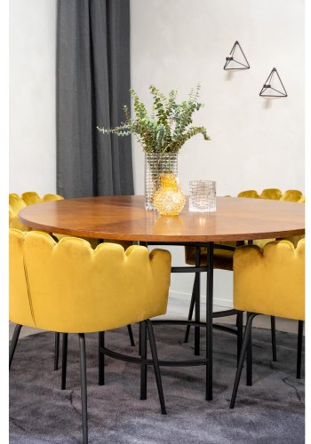 VENTURE DESIGN Copenhagen spisebordsst, m. 4 stole - brun finer/sort metal og gul fljl/sort metal