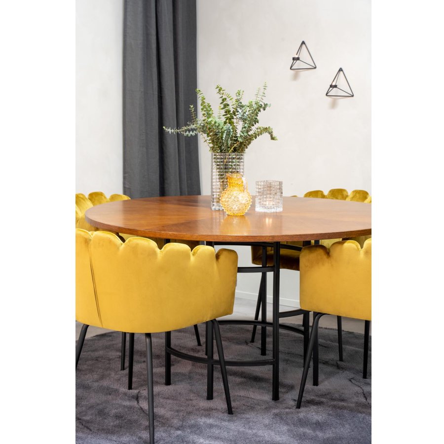 VENTURE DESIGN Copenhagen spisebordsst, m. 4 stole - brun finer/sort metal og gul fljl/sort metal