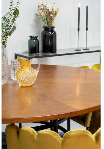 VENTURE DESIGN Copenhagen spisebordsst, m. 4 stole - brun finer/sort metal og gul fljl/sort metal