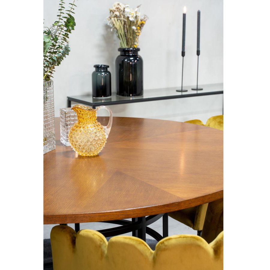 VENTURE DESIGN Copenhagen spisebordsst, m. 4 stole - brun finer/sort metal og gul fljl/sort metal