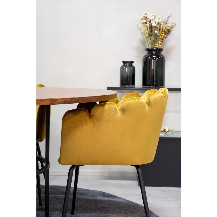 VENTURE DESIGN Copenhagen spisebordsst, m. 4 stole - brun finer/sort metal og gul fljl/sort metal