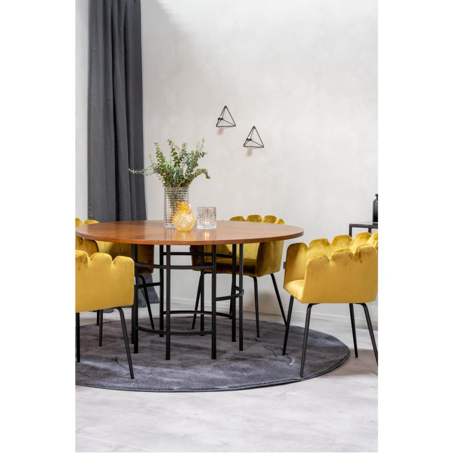 VENTURE DESIGN Copenhagen spisebordsst, m. 4 stole - brun finer/sort metal og gul fljl/sort metal