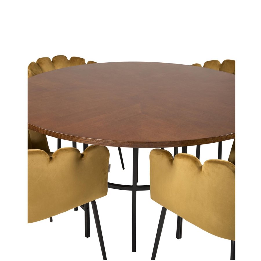 VENTURE DESIGN Copenhagen spisebordsst, m. 4 stole - brun finer/sort metal og gul fljl/sort metal