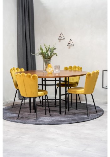 VENTURE DESIGN Copenhagen spisebordsst, m. 4 stole - brun finer/sort metal og gul fljl/sort metal
