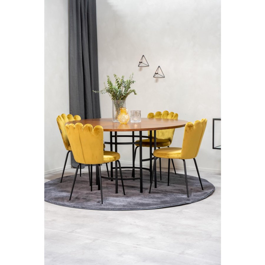VENTURE DESIGN Copenhagen spisebordsst, m. 4 stole - brun finer/sort metal og gul fljl/sort metal