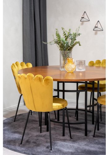 VENTURE DESIGN Copenhagen spisebordsst, m. 4 stole - brun finer/sort metal og gul fljl/sort metal