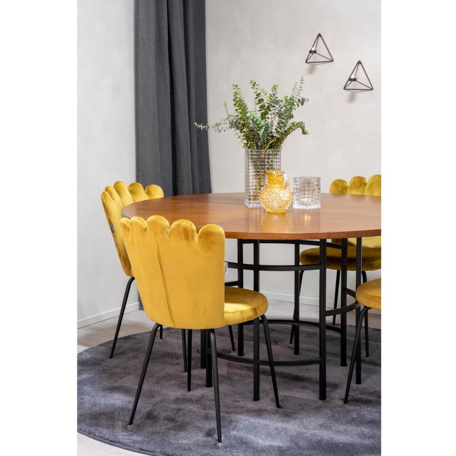 VENTURE DESIGN Copenhagen spisebordsst, m. 4 stole - brun finer/sort metal og gul fljl/sort metal