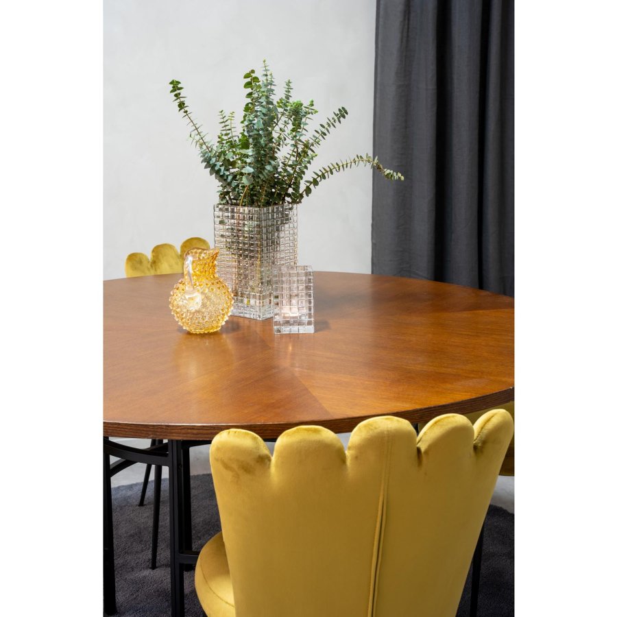 VENTURE DESIGN Copenhagen spisebordsst, m. 4 stole - brun finer/sort metal og gul fljl/sort metal