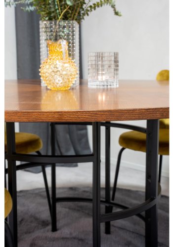 VENTURE DESIGN Copenhagen spisebordsst, m. 4 stole - brun finer/sort metal og gul fljl/sort metal