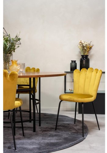 VENTURE DESIGN Copenhagen spisebordsst, m. 4 stole - brun finer/sort metal og gul fljl/sort metal