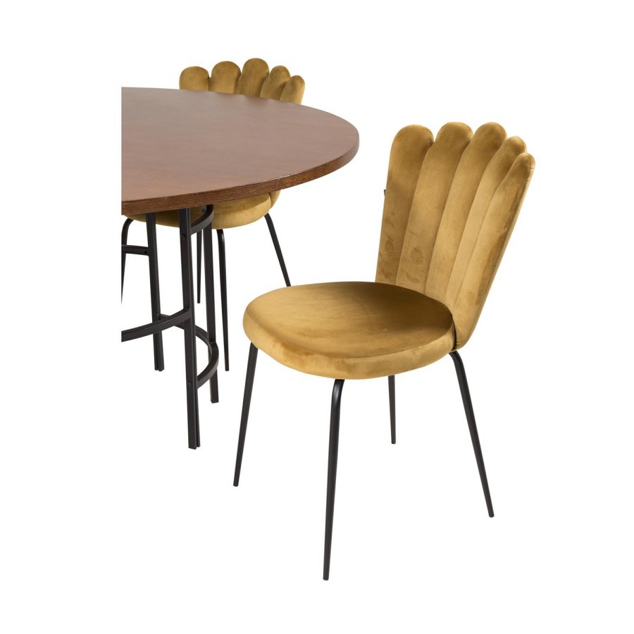 VENTURE DESIGN Copenhagen spisebordsst, m. 4 stole - brun finer/sort metal og gul fljl/sort metal