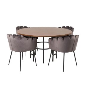 VENTURE DESIGN Copenhagen spisebordsst, m. 4 stole - brun finer/sort metal og gr fljl/sort metal