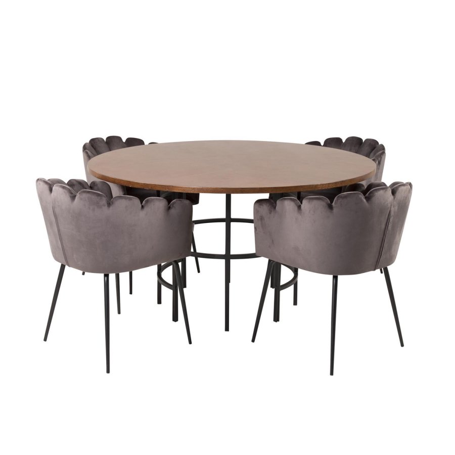 VENTURE DESIGN Copenhagen spisebordsst, m. 4 stole - brun finer/sort metal og gr fljl/sort metal