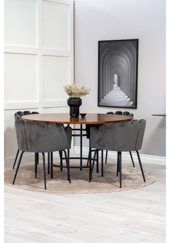 VENTURE DESIGN Copenhagen spisebordsst, m. 4 stole - brun finer/sort metal og gr fljl/sort metal