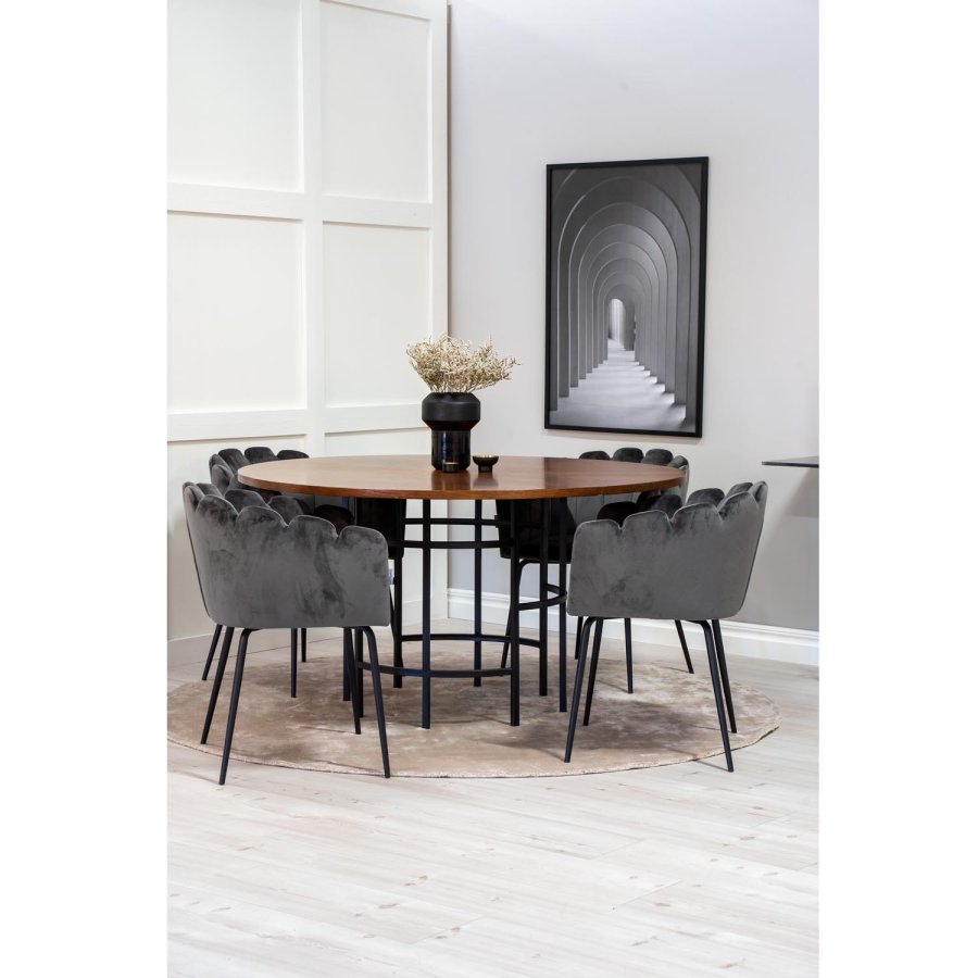 VENTURE DESIGN Copenhagen spisebordsst, m. 4 stole - brun finer/sort metal og gr fljl/sort metal