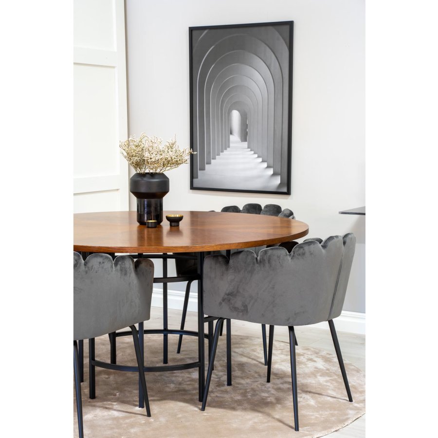 VENTURE DESIGN Copenhagen spisebordsst, m. 4 stole - brun finer/sort metal og gr fljl/sort metal