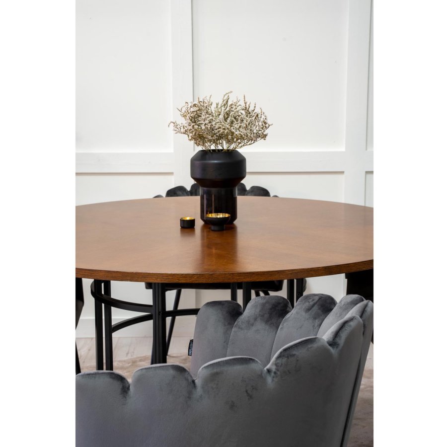 VENTURE DESIGN Copenhagen spisebordsst, m. 4 stole - brun finer/sort metal og gr fljl/sort metal