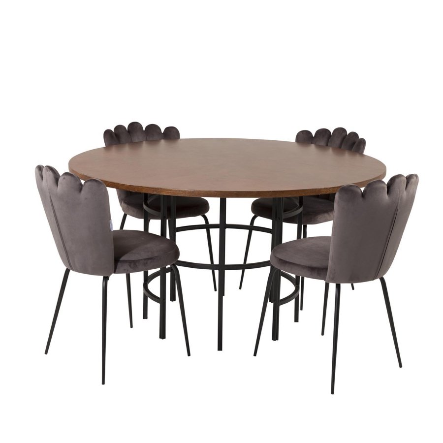 VENTURE DESIGN Copenhagen spisebordsst, m. 4 stole - brun finer/sort metal og gr fljl/sort metal