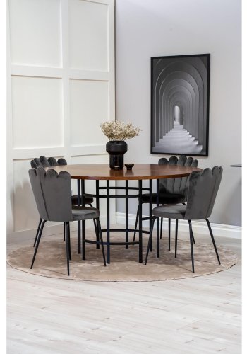 VENTURE DESIGN Copenhagen spisebordsst, m. 4 stole - brun finer/sort metal og gr fljl/sort metal