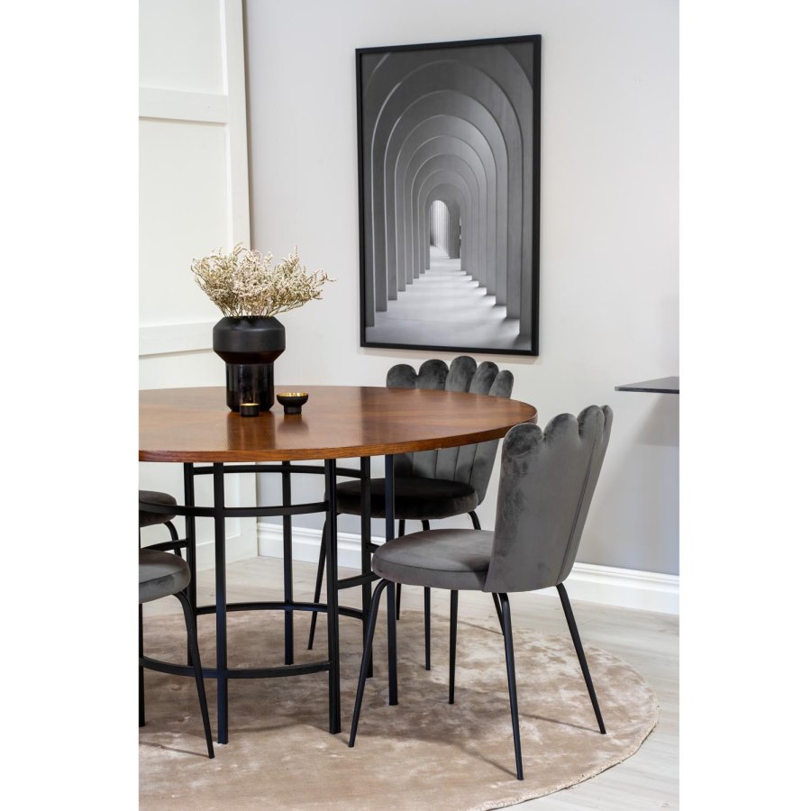 VENTURE DESIGN Copenhagen spisebordsst, m. 4 stole - brun finer/sort metal og gr fljl/sort metal