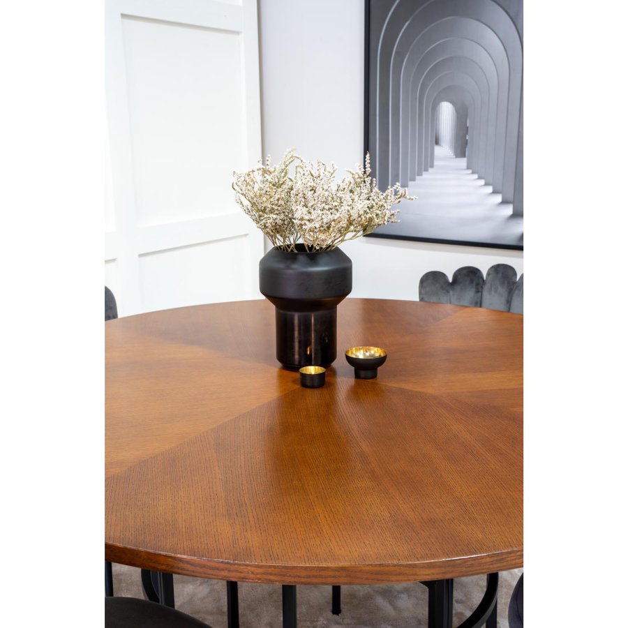 VENTURE DESIGN Copenhagen spisebordsst, m. 4 stole - brun finer/sort metal og gr fljl/sort metal