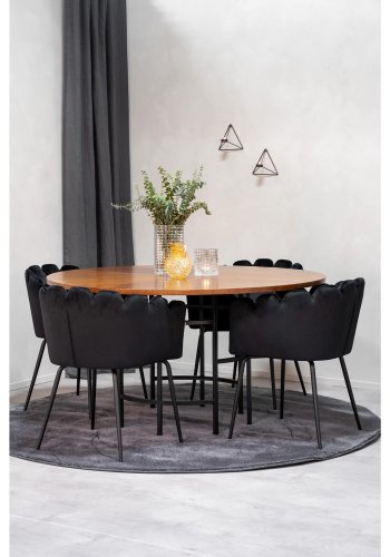 VENTURE DESIGN Copenhagen spisebordsst, m. 4 stole - brun finer/sort metal og sort fljl/sort metal