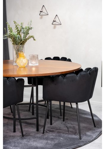 VENTURE DESIGN Copenhagen spisebordsst, m. 4 stole - brun finer/sort metal og sort fljl/sort metal